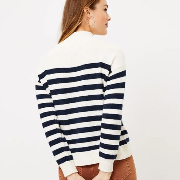 NWT LOFT Petite Striped Shoulder Button Sweater - Picture 3 of 3